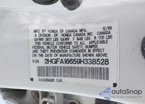 2009 Honda Civic Lx-S from USA, damaged, VIN 2HGFA16659H338528